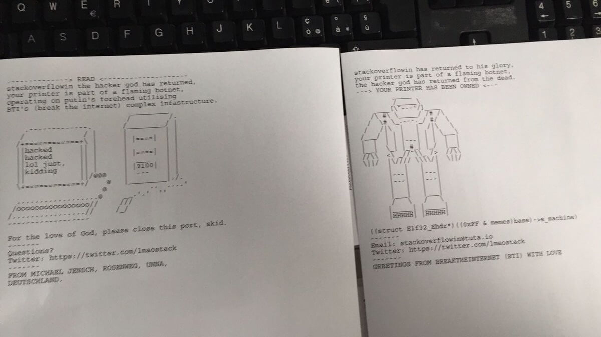 Hacker sends warning message to insecure printers about hacking possibility